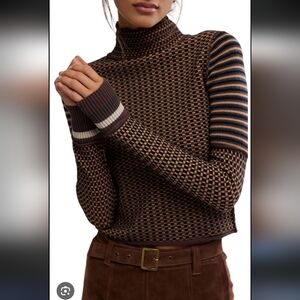 Free People Brown and Black Checkered Sweater